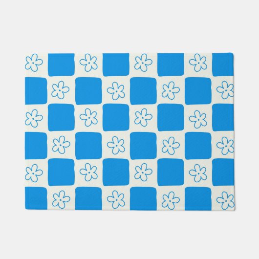 Preppy Blue Flower geruit patroon Deurmat (Voorkant)