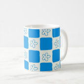 Preppy Blue Flower geruit patroon Koffiemok (Voorkant rechts)