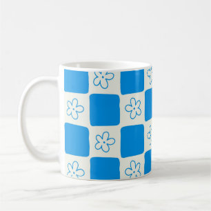 Preppy Blue Flower geruit patroon Koffiemok