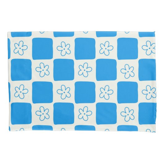 Preppy Blue Flower geruit patroon Kussensloop (Voorkant)
