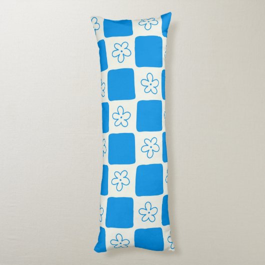 Preppy Blue Flower geruit patroon Lichaamskussen (Achterkant (Verticaal))