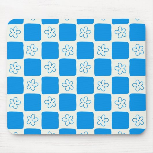 Preppy Blue Flower geruit patroon Muismat (Voorkant)