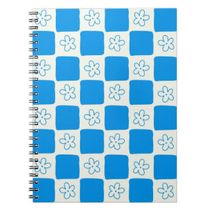 Preppy Blue Flower geruit patroon Notitieboek