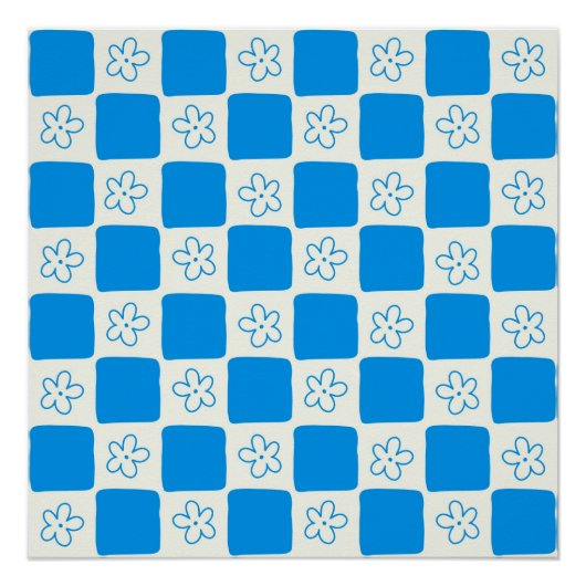 Preppy Blue Flower geruit patroon Perfect Poster (Voorkant)