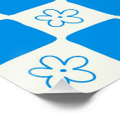 Preppy Blue Flower geruit patroon Perfect Poster (Hoek)