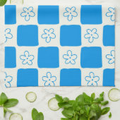 Preppy Blue Flower geruit patroon Theedoek (Gevouwen)