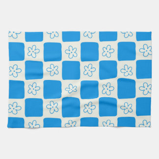 Preppy Blue Flower geruit patroon Theedoek