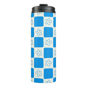 Preppy Blue Flower geruit patroon Thermosbeker