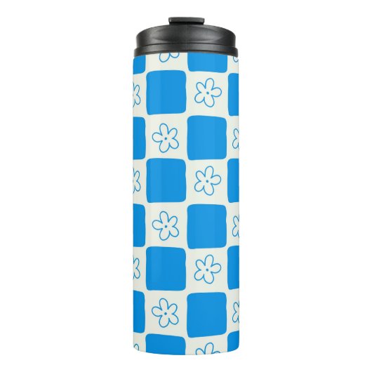Preppy Blue Flower geruit patroon Thermosbeker (Voorkant)