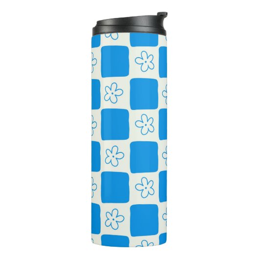 Preppy Blue Flower geruit patroon Thermosbeker (Gedraaid links)
