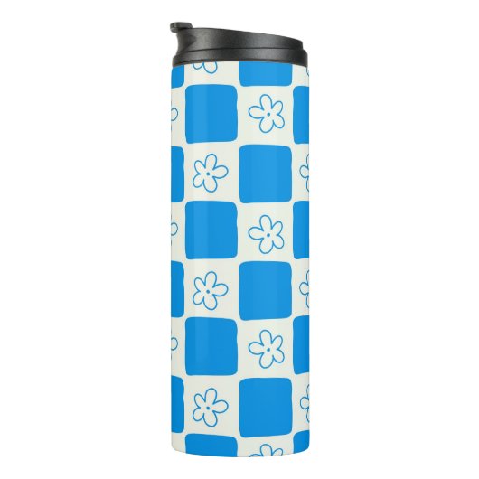 Preppy Blue Flower geruit patroon Thermosbeker (Geroteerd rechts)