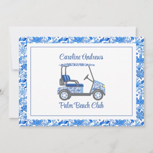 Preppy Blue Flowers Palm Beach Golf Cart Bedankkaart (Voorkant)