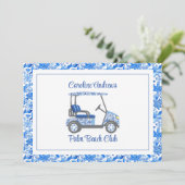 Preppy Blue Flowers Palm Beach Golf Cart Bedankkaart (Staand voorkant)