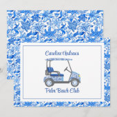 Preppy Blue Flowers Palm Beach Golf Cart Bedankkaart (Voorkant / Achterkant)