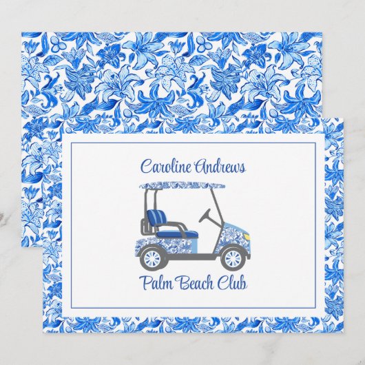 Preppy Blue Flowers Palm Beach Golf Cart Bedankkaart (Voorkant / Achterkant)