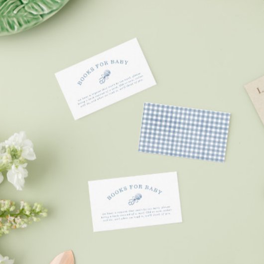 Preppy Blue Gingham Boy Baby shower Boeken voor Ba Informatiekaartje