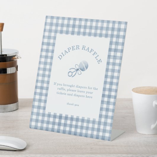 Preppy Blue Gingham Boy Baby shower Luier Raffle Reclamebord Met Voetstuk (Insitu)