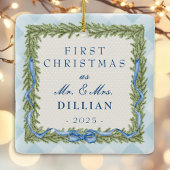 Preppy Blue Gingham foto Kerst Keramisch Ornament