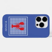 Preppy Blue Gingham Rode kreeft naam Coastal Case-Mate iPhone Case (Achterkant (horizontaal))