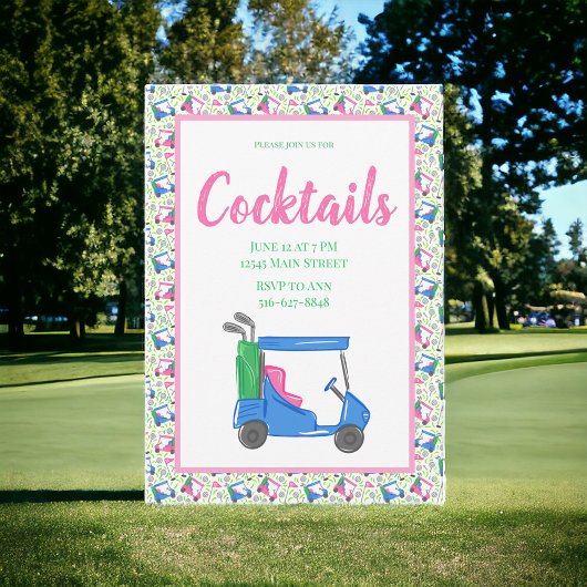 Preppy Blue Golf Cart Cocktail Party Border Kaart