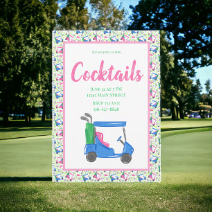 Preppy Blue Golf Cart Cocktail Party Border Kaart