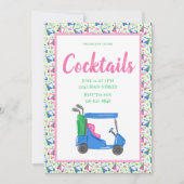 Preppy Blue Golf Cart Cocktail Party Border Kaart (Voorkant)