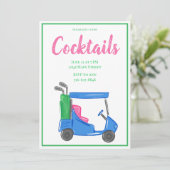 Preppy Blue Golf Cart Cocktail Party Kaart (Staand voorkant)