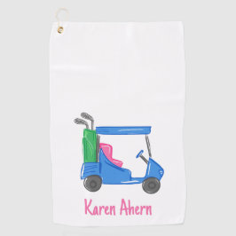 Preppy Blue Golf Cart gepersonaliseerd Golfhanddoek