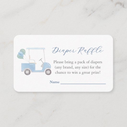 Preppy Blue Golfkar Luier Raffle Baby shower Informatiekaartje (Voorkant)