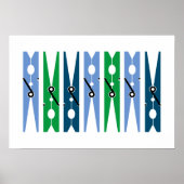 Preppy Blue Green Clothes Pins Laundry Room Art Poster (Voorkant)
