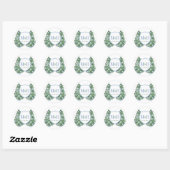 Preppy Blue Green Feestdagen Wedding Monogram Favo Ronde Sticker (Vel)