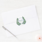 Preppy Blue Green Feestdagen Wedding Monogram Favo Ronde Sticker (Envelop)
