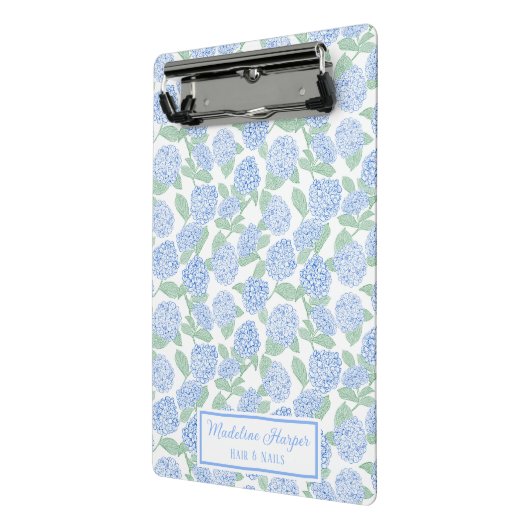 Preppy Blue & Green Hydrangeas Monogram Mini Klembord (Angled2)