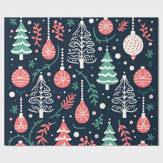 Preppy Blue Holiday Print Kerstmis Cadeaupapier (Vlak)