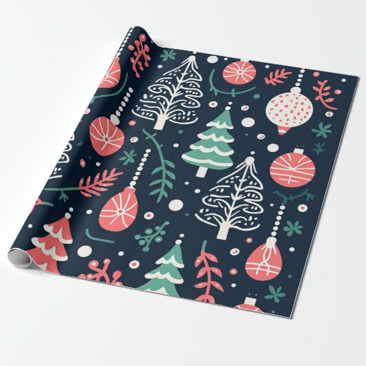 Preppy Blue Holiday Print Kerstmis Cadeaupapier (Uitgerold)