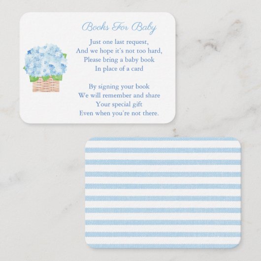 Preppy Blue Hydrangea Baby Boy Shower brengt boek Informatiekaartje (Voorkant / Achterkant)