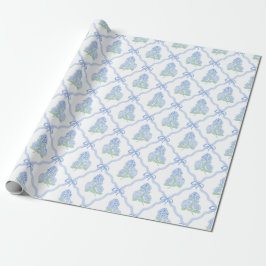 Preppy Blue Hydrangea with Blue Bow Trellis Cadeaupapier