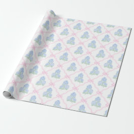 Preppy Blue Hydrangea with Pink Bow Trellis Cadeaupapier