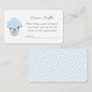 Preppy Blue Hydrangeas Luier Raffle Baby shower Informatiekaartje