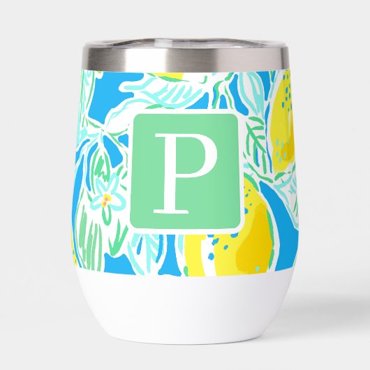 Preppy Blue Lemon Pattern Initiaal (Achterkant)