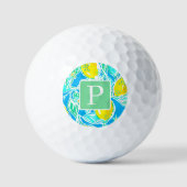 Preppy Blue Lemon Pattern Initiaal Golf Balls Golfballen (Voorkant)