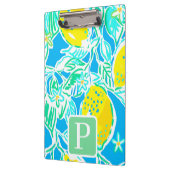Preppy Blue Lemon Pattern Initiaal Klembord (Links)