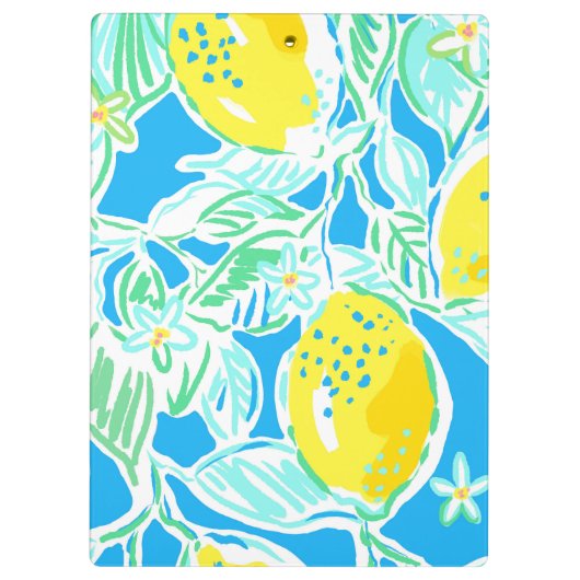 Preppy Blue Lemon Pattern Initiaal Klembord (Achterkant)