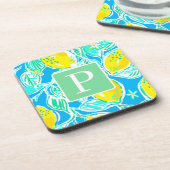 Preppy Blue Lemon Pattern Initiaal Onderzetters (Linkerzijde)