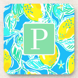 Preppy Blue Lemon Pattern Initiaal Onderzetters