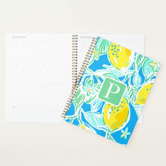 Preppy Blue Lemon Pattern Initiaal Planner (Display)