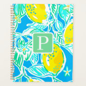 Preppy Blue Lemon Pattern Initiaal Planner (Voorkant)