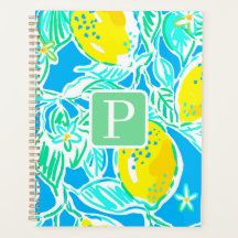 Preppy Blue Lemon Pattern Initiaal