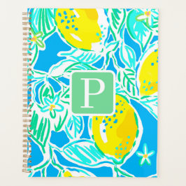 Preppy Blue Lemon Pattern Initiaal Planner