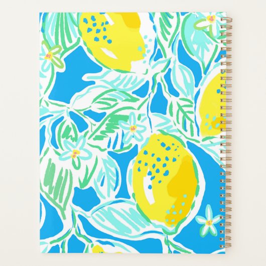 Preppy Blue Lemon Pattern Initiaal Planner (Achterkant)
